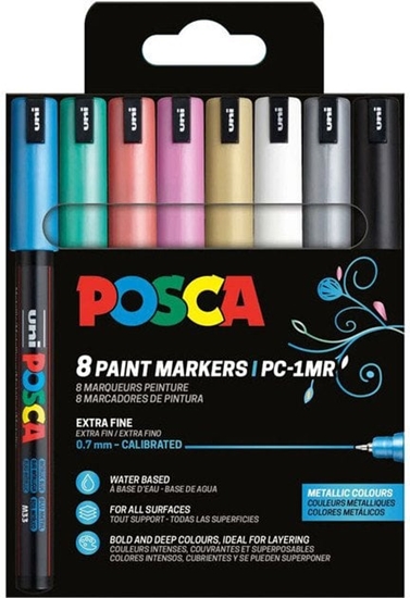 Изображение POSCA PC-1MR 8stk Metallic Farver (inkl. sort+hvid)