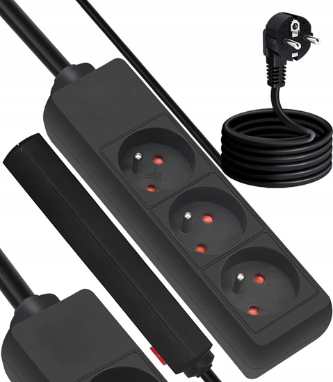 Изображение Przeduacz sieciowy 3 gniazda z uziemieniem 3m czarny