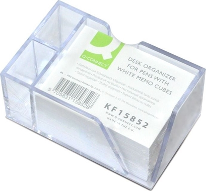 Attēls no Q-Connect Przybornik na biurko Q-CONNECT na dugopisy, z biaymi karteczkami, przeroczysty