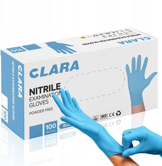 Изображение Rkawice nitrylowe bezpudrowe CLARA, 100 szt., rozmiar XS, niebieskie