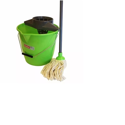 Изображение Round bucket 12L with push-button metal handle and mop set 8008735458716