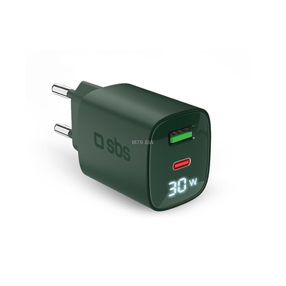 Picture of SBS LCD Wall Charger  USB-A  USB-C  LCD  30 W  zala - Ladetajs