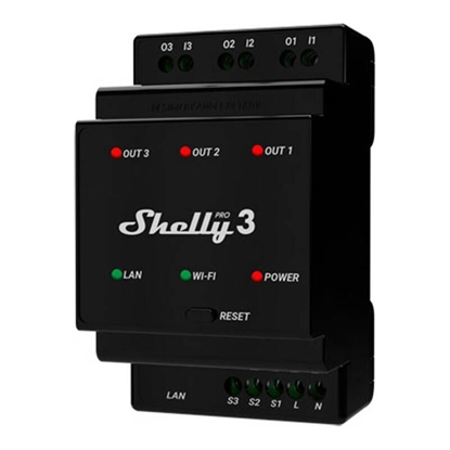 Attēls no Shelly DIN Rail Smart Switch Shelly Pro 3 with dry contacts, 3 channels
