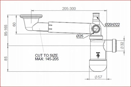 Picture of Syfon Prevex Syfon Preloc Umywalkowy Bidetowy, Fi 32, z przyczem do pralki, klik-klak