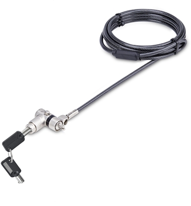 Изображение StarTech.com 25-Pack Universal Laptop Lock 6.6ft (2m), Master Keyed Locking Cable, Computer Security, Compatible w/Noble Wedge/Nano/K-Slot, Anti-Theft Cut-Resistant Cable - Sicherheitskabelschloss - schwarz & silber - 2 m - TAA-konform (Packung mit 2