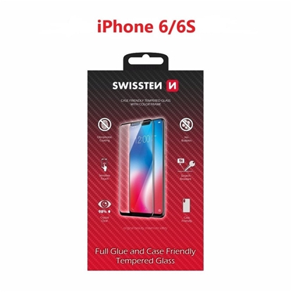 Attēls no Swissten Full Face Tempered Glass Apple iPhone 6 / 6S Black
