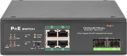 Изображение Digitus 4 port Gigabit Ethernet network PoE switch, industrial, unmanaged, 2 SFP uplink