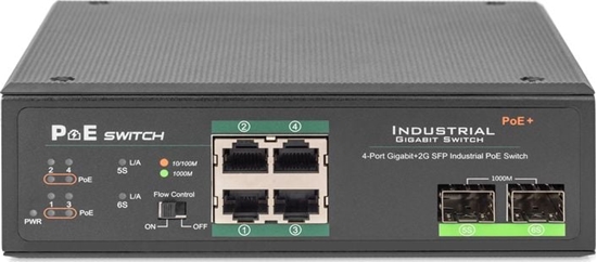 Изображение Digitus 4 port Gigabit Ethernet network PoE switch, industrial, unmanaged, 2 SFP uplink