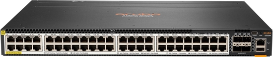 Изображение Switch HP HPE Aruba 6300M - Switch - L3 - managed - 48 x 100/1000/2.5G/5G (PoE+) + 4 x 1 Gigabit / 10 Gigabit / 25 Gigabit / 50 Gigabit SFP56 (Uplink / Stacking) - Front und Seite zu Hinterseite - an Rack montierbar - PoE+ (2880 W)