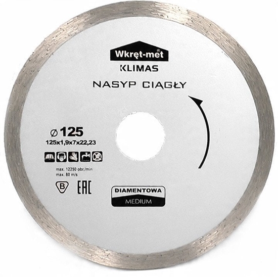 Изображение TARCZA DIAMENTOWA DO CICIA NA NA MOKRO Z NASYPEM CIGYM TDP-125M 125 mm WKRT-MET KLIMAS