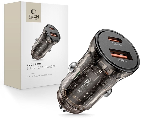 Picture of TECH-PROTECT CC01 2-PORT CAR CHARGER PD45W/QC3.0 BLACK