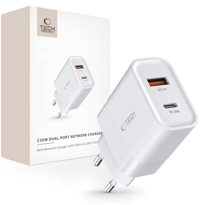 Изображение Tech-Protect Tech-Protect C30W charger USB-C PD 30W / USB-A QC 3.0 - white