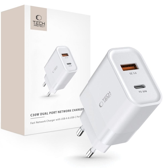 Picture of Tech-Protect Tech-Protect C30W charger USB-C PD 30W / USB-A QC 3.0 - white