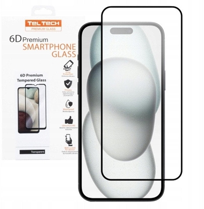 Picture of TELTECH PREMIUM SZKO 6D IPHONE 15 SZKO PROFILOWANE HARTOWANE FULL COVER CZARNA RAMKA