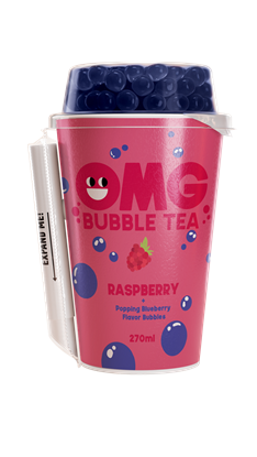 Attēls no Tējas dzēriens OMG, Hibiskus aveņu garša ar melleņu bumbiņām, 0.27l