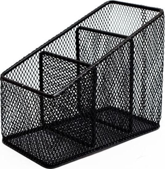 Изображение Tres PRZYBORNIK NA BIURKO METALOWY SKONY SIATKA 3 KOMORY TRES CZARNY 15x8x12cm