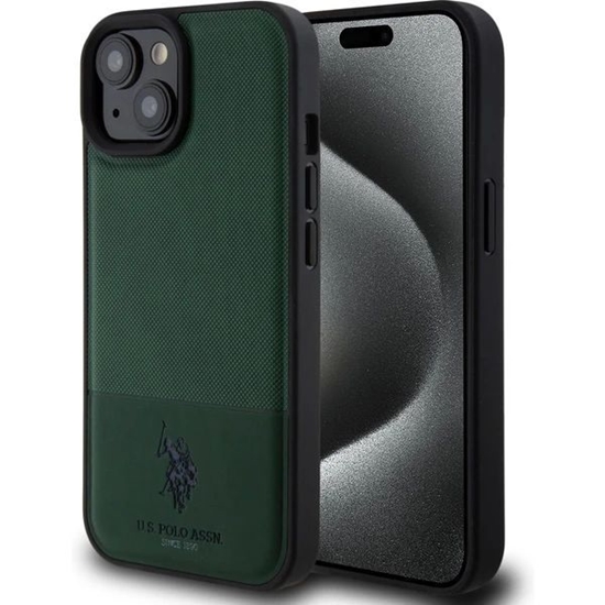 Picture of U.S. Polo PU Apple iPhone 15 Leather Mesh Pattern Double Horse Case Green