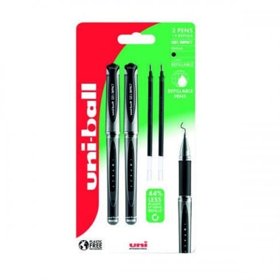 Picture of Uni-ball Gel Impact 153 2stk Sorte Gel Rollerpenne +2stk refills, stregbredde 1,0mm