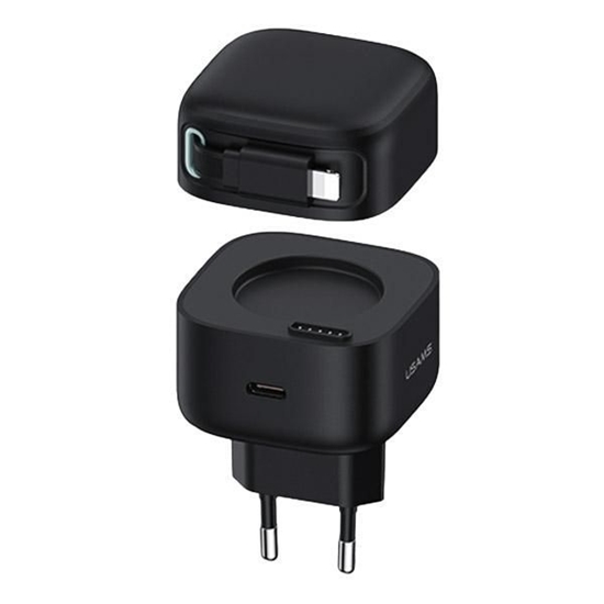 Изображение USAMS Ład. siec. 1xUSB-C ze zwijanym kablem Lighni
