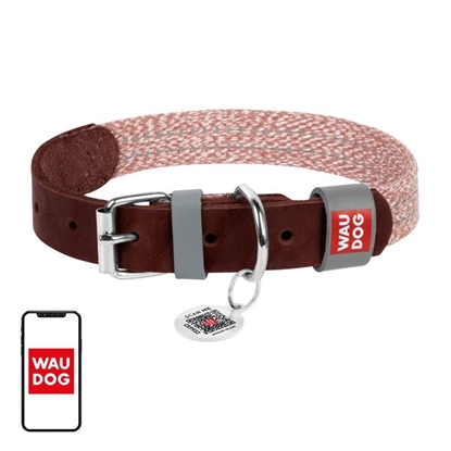 Picture of Waudog Dog collar made of natural leather and recycled material with QR code Waudog size L, width 25 mm, brown