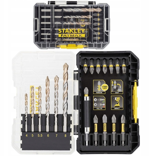 Изображение Zestaw narzdzi Stanley 19-elementowy zestaw do wiercenia w murze i wiercenia udarowego STA88552-XJ