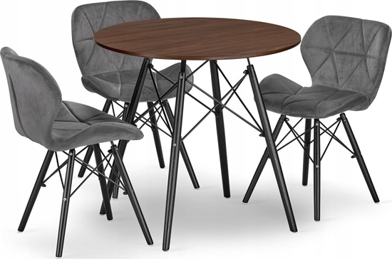 Picture of Zestaw stó okrgy TODI 80 jesion + 3 krzesa LAGO szare