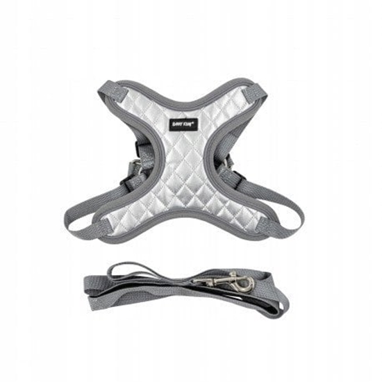 Picture of Zestaw, szelki+smycz, dla psa, srebrne, materia nylon/PU, d. smyczy 1,45m, rozmiar L