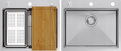 Picture of Zlewozmywak GraniteQ BURT 100 Workstation SteelQ  zlewozmywak 1-komorowy b/o stal szlachetna 580*485 mm + syfon push to open + dozownik stal szcz. + wkadka ociekowa+ Qmat