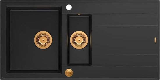 Picture of Zlewozmywak GraniteQ EVAN 156 GraniteQ zlewozmywak z syfonem Push To Open 1,5-komorowy z/o (1000x500x210; kom. 420x480) pure carbon / elementy miedziane