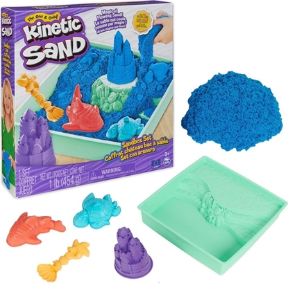 Attēls no Kinetic Sand Sandbox Set, 1lb Blue Play Sand, Sandbox Storage, 4 Molds and Tools, Sensory Toys for Kids Ages 3+