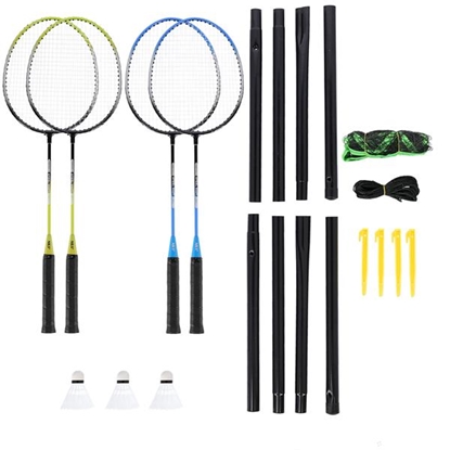 Attēls no NRZ014 TĒRAUDA/BADMINTONA KOMPLEKTS 4 RAKETES 3 SHUTTLECOCKS TĪKLS 195x22cm NILS