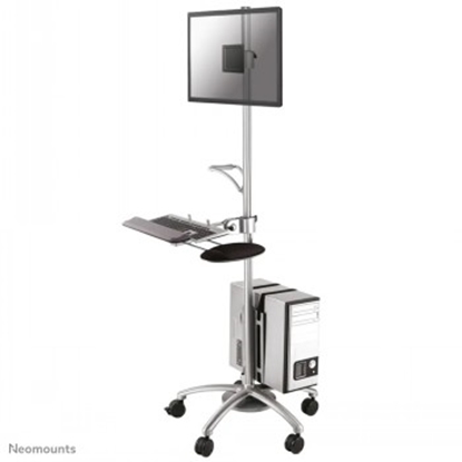 Picture of NEWSTAR MOBILE WORKPLACE FLOOR STAND (MONITOR, KEYBOARD/MOUSE & PC) 10-27" SILVER