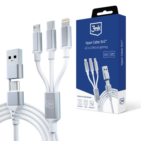 Picture of 3MK 3mk Hyper Cable 3in1 USB-A - USB-C / USB-C - micro USB - Lightning 1.5m - white