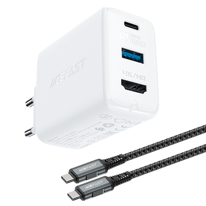 Attēls no Acefast Acefast 2in1 charger GaN 65W USB Type C / USB, adapter adapter HDMI 4K @ 60Hz (set with cable) white (A17 white)