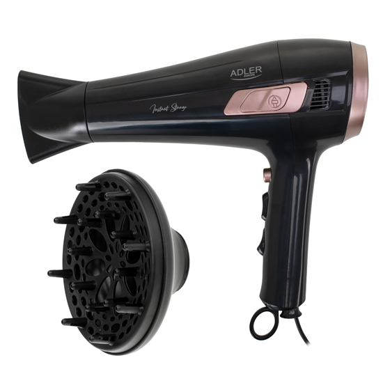 Picture of Adler Hair dryer with retractable power cord | AD 2283 | 2400 W | Number of temperature settings 3 | Diffuser nozzle | Black/Golden Rose