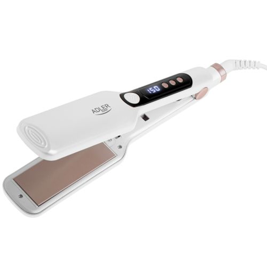 Picture of Adler Hair Straightener - Wide | AD 2325 | Ceramic heating system | Display LCD | Temperature (min) 150 °C | Temperature (max) 210 °C | Number of heating levels 7 | 120 W | White