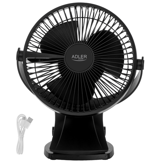 Изображение Adler Rechargeable Clip-on Desk Fan | AD 7342 | Table Fan | Black | Diameter 15.5 cm | Number of speeds 3 | Oscillation | 5 W