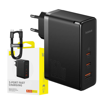 Изображение adowarka Baseus adowarka sieciowa Baseus GaN5 Pro 2xUSB-C + USB, 160W (czarna)