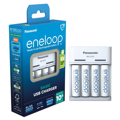 Attēls no adowarka Panasonic Panasonic Eneloop Basic Charger USB BQ-CC61 incl. 4xAA 2200mAh