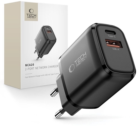 Picture of adowarka sieciowa Tech-Protect NCA20 USB-A, USB-C Network Charger PD 20W / QC3.0 Black