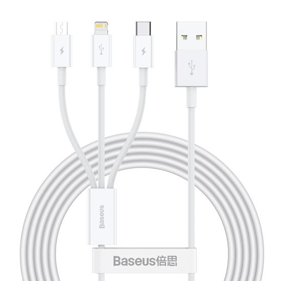 Изображение Kabel USB Baseus USB-A - USB-C + microUSB + Lightning 1.5 m Biay (CAMLTYS-02)