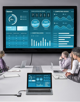 Picture of Baseus CAHUB-CV0G Metal Gleam Series 8in1 Hub / USB-C to 3x USB 3.0 / HDMI / USB-C PD / Ethernet RJ45 / microSD/SD