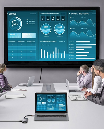 Изображение Baseus CAHUB-CW0G HUB Metal Gleam Series 6in1 Multifunctional Type-C to Type-C PD 100W / HDMI 4K-30 Hz / 3x USB 3.2 / RJ45