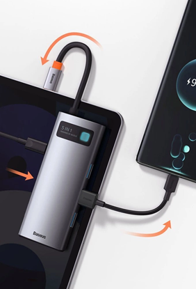 Attēls no Baseus Metal Gleam Series Hub 5in1 / USB-C to 3x USB 3.0 / HDMI / USB-C PD