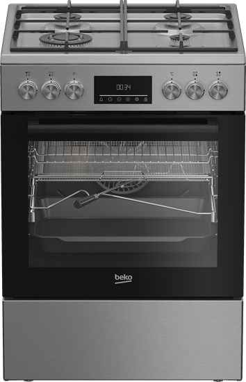 Picture of BEKO Cooker | FBMA61330GXDT | Hob type Gas | Oven type Electric | Stainless Steel | Width 60 cm | Grilling | LED | Depth 60 cm | 72 L
