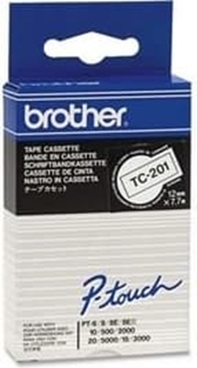 Attēls no Brother Labelling Tape TC-201 white/black 12mm lamin.