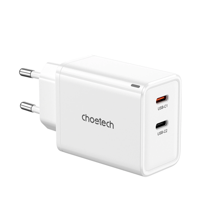 Picture of Choetech Choetech PD6013 2x USB-C PD 65W GaN wall charger - white
