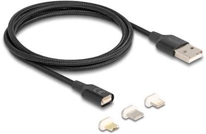 Picture of Delock Magnetic USB Charging Cable Set for 8 Pin Lightning™ / Micro USB / USB Type-C™ black 1 m