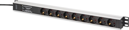 Picture of Digitus Multiple socket outlet with aluminum profile and overvoltage protection, integrated mains filter, 9-way socket outlet with earthing contact, 2 m supply cable with earthing contact plug