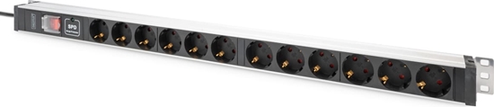 Picture of Digitus Socket strip with aluminum profile with switch and surge protection, 12-way safety sockets, 2 m cable safety plug
